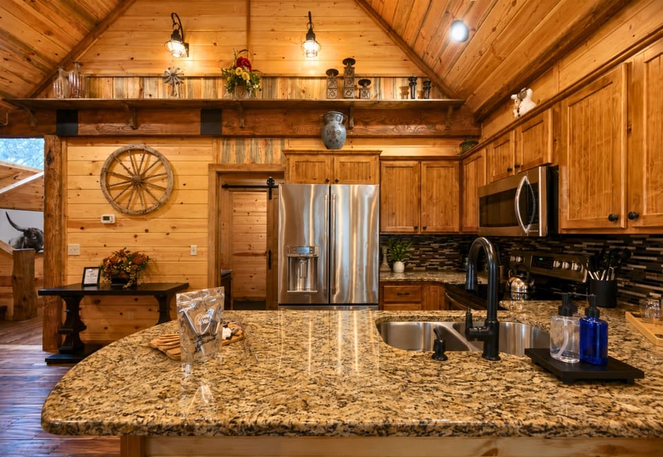 Gathering in the kitchen feels effortless with granite countertops, rustic finishes, and an open layout designed for spending time together.