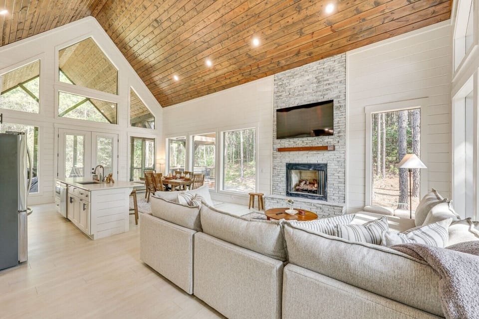 Living Area 1 | Stone Fireplace | Sectional Seating