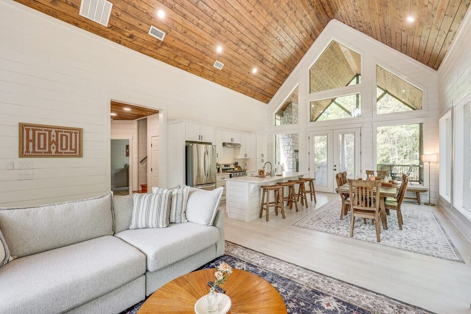 Living Area 1 | Vaulted Wood Ceilings | Open Kitchen Layout