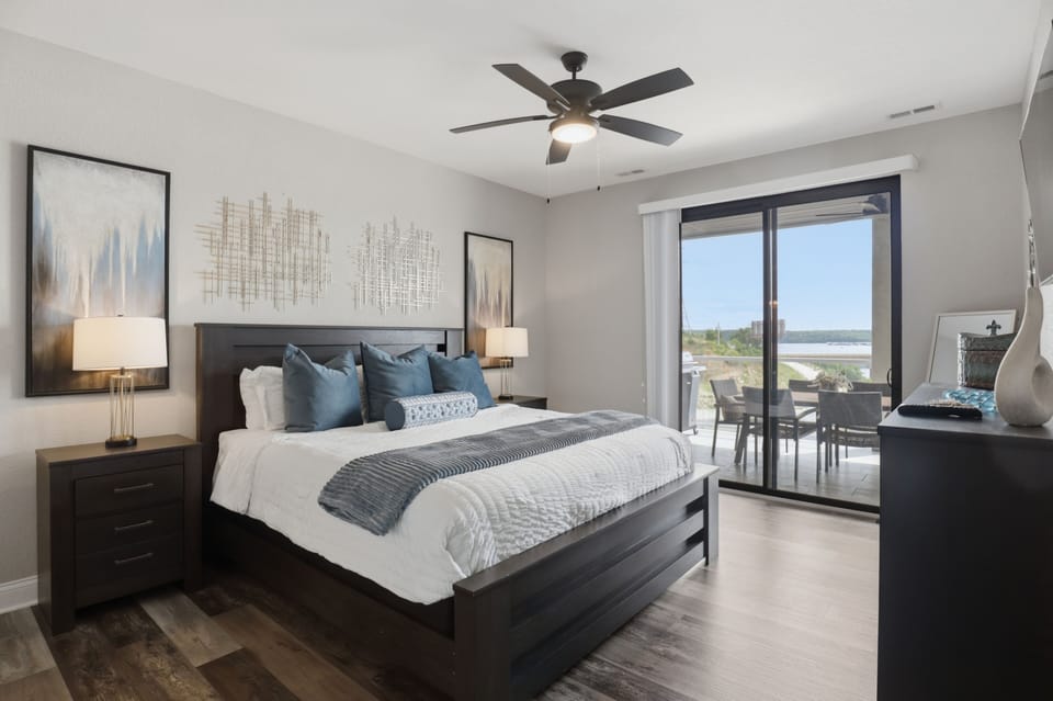 End your day in luxury and comfort in the primary lake view suite.