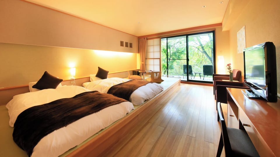 Japanese Western Style Superior Room with Private Open-Air Bath | Down comforters, in-room safe, blackout drapes, WiFi (free)