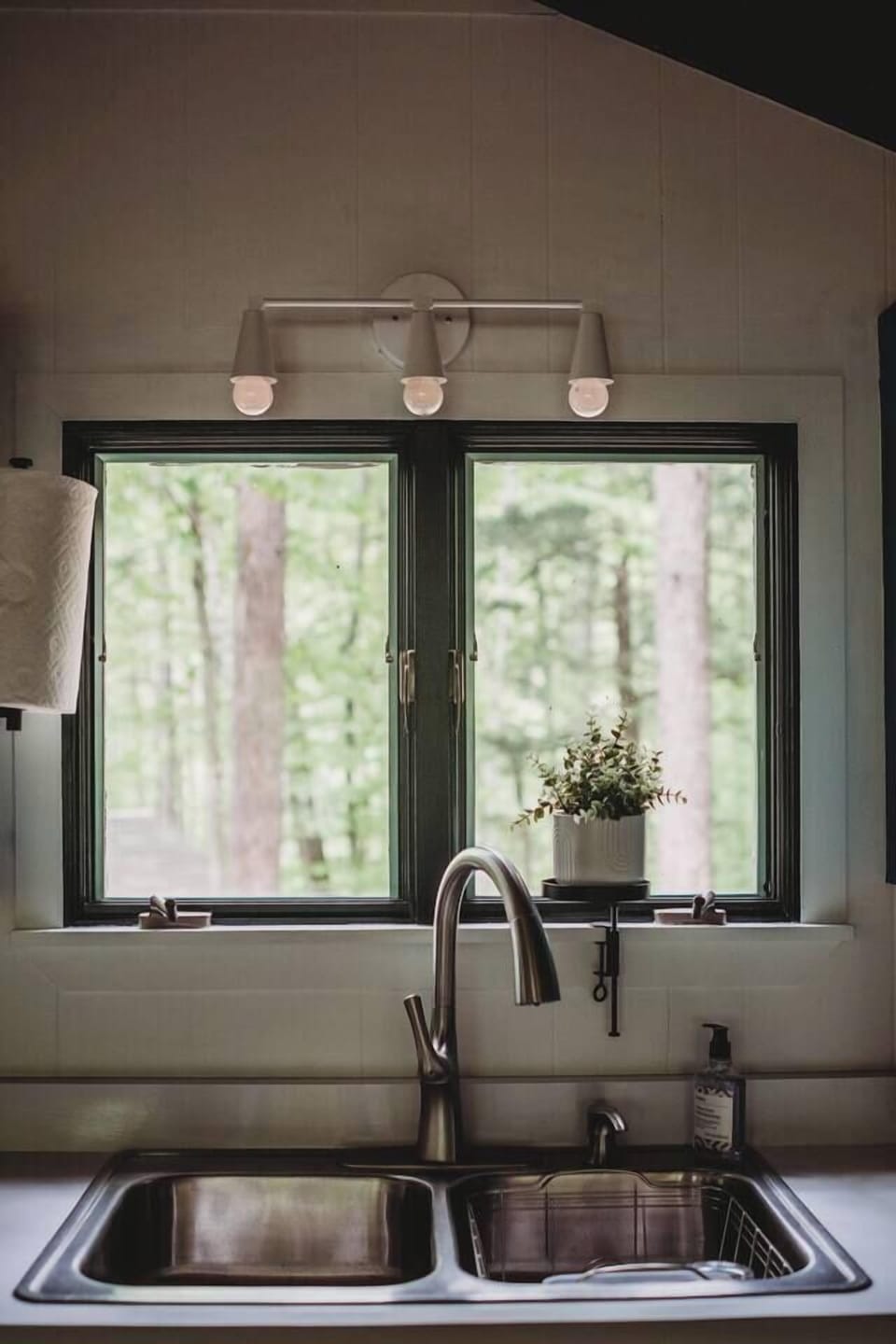 Enjoy the woodsy view out the kitchen window.