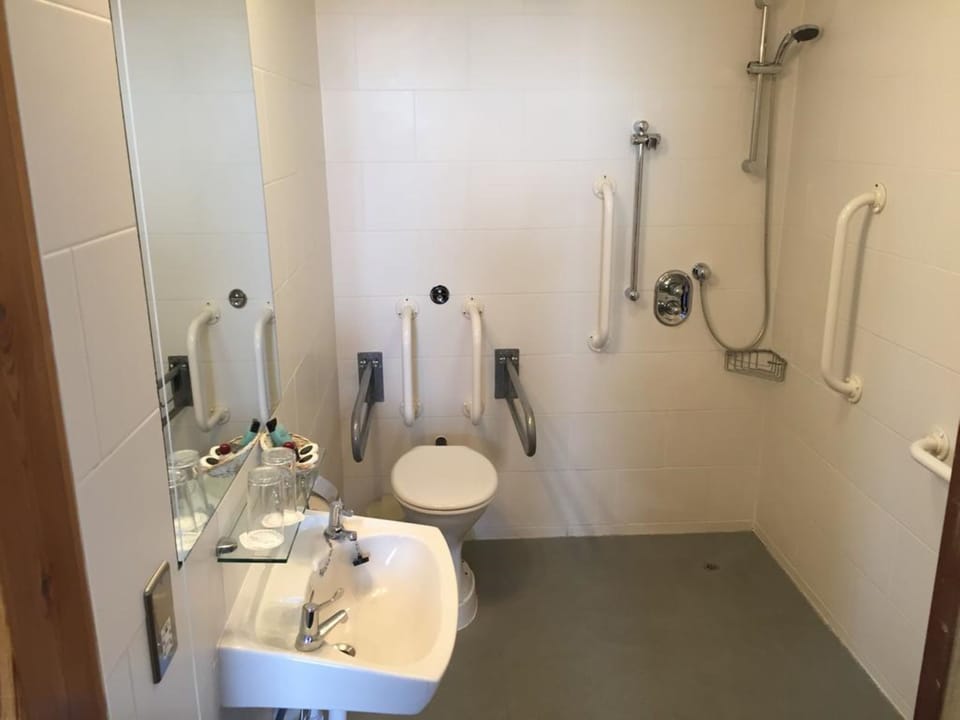 Twin Room, Accessible | Bathroom | Shower, free toiletries, hair dryer, towels