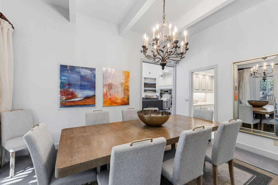 Elegant dining room with walkout patio