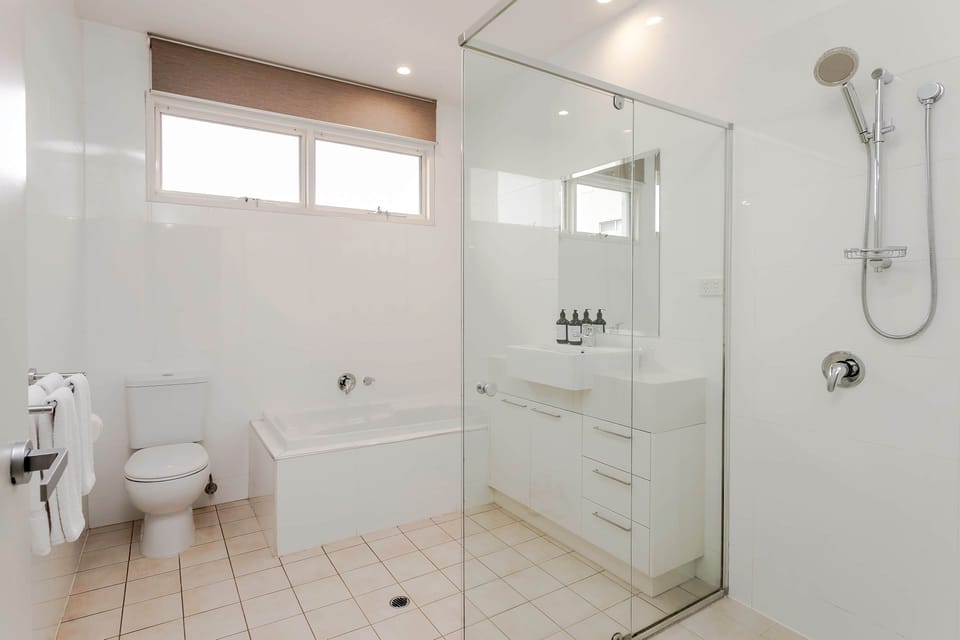 Bathroom - main bathroom with bath, shower, toilet and basin