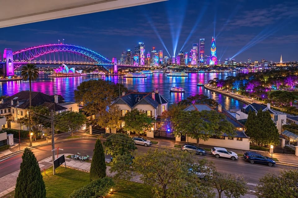 Views from the Balcony of Sydney Harbour during VIVID Festival