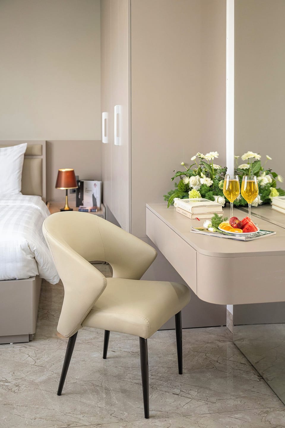 Minibar, desk, laptop workspace, soundproofing