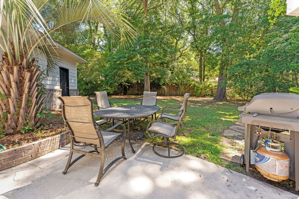 Outside patio area with grill