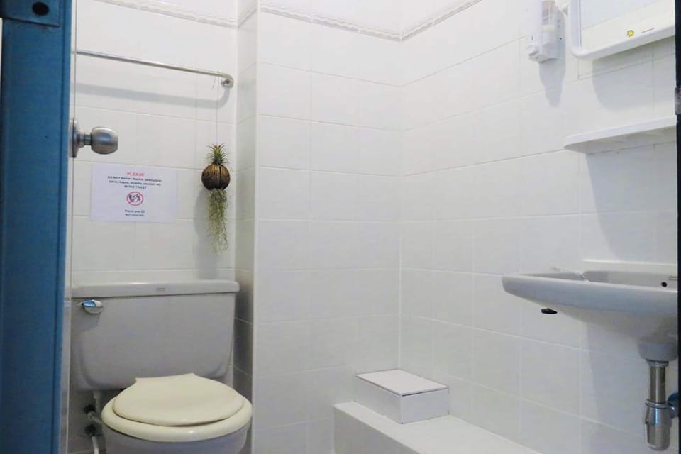Shower, rainfall showerhead, free toiletries, hair dryer