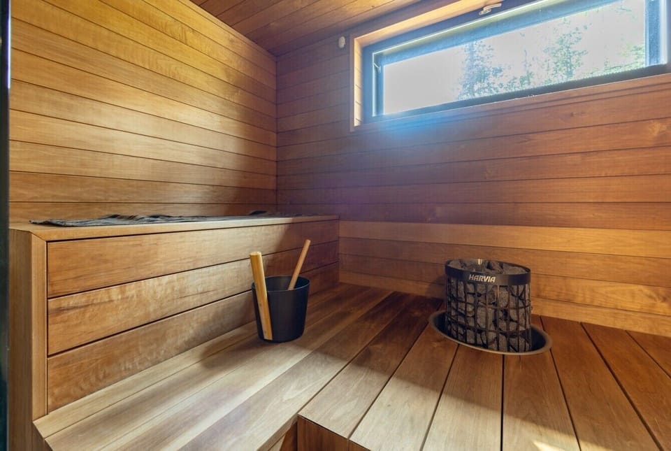 Sauna with a traditional wood interior