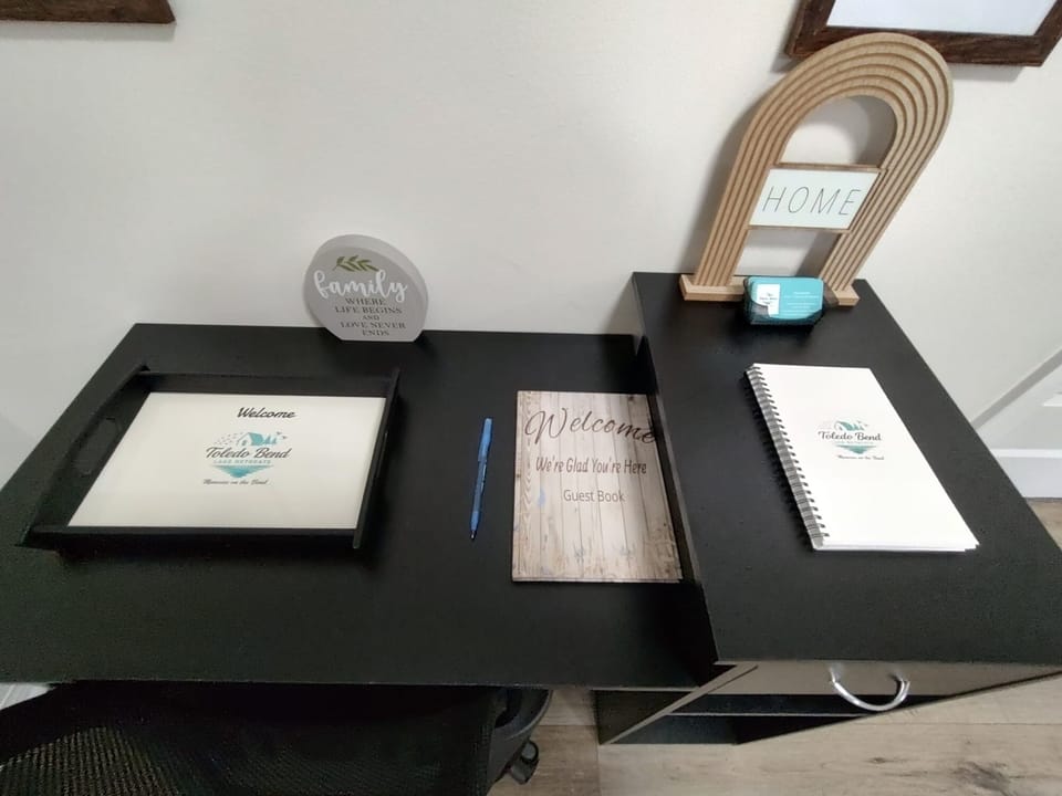 Welcome to Cypress Cove Lake Retreat. Please sign the guest book and share a favorite memory from your stay, and enjoy a small check-in thank-you treat waiting for you when you arrive.
