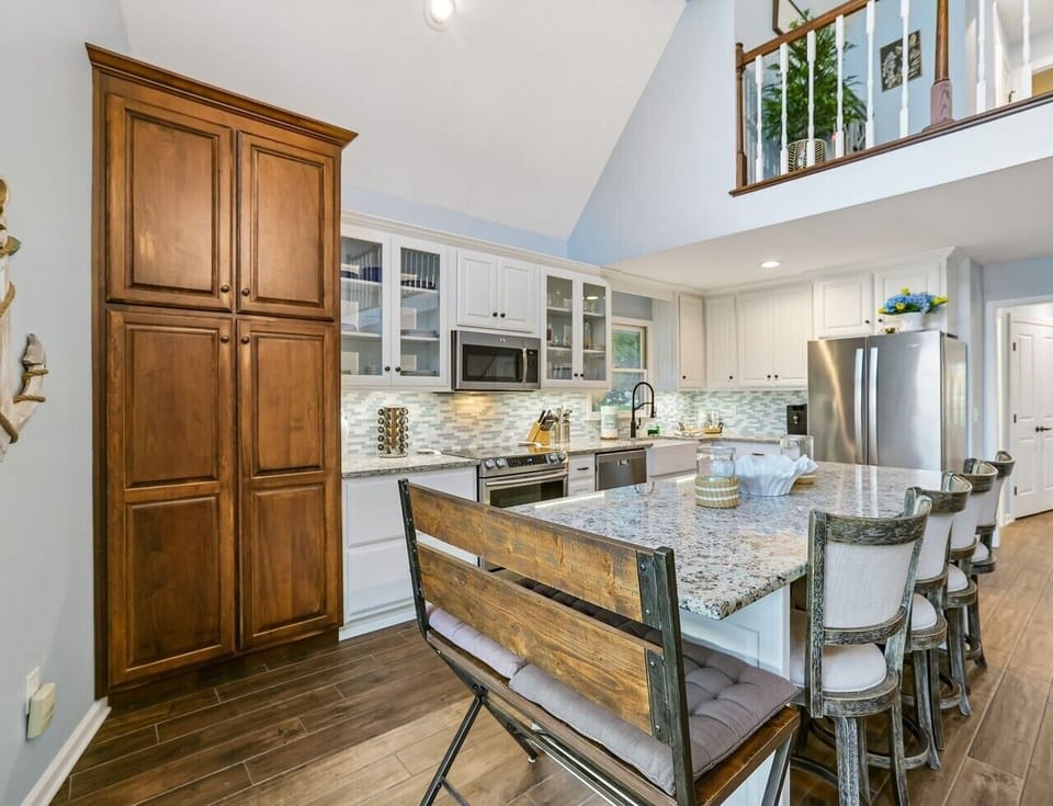 Well equipped kitchen with water views inside the home