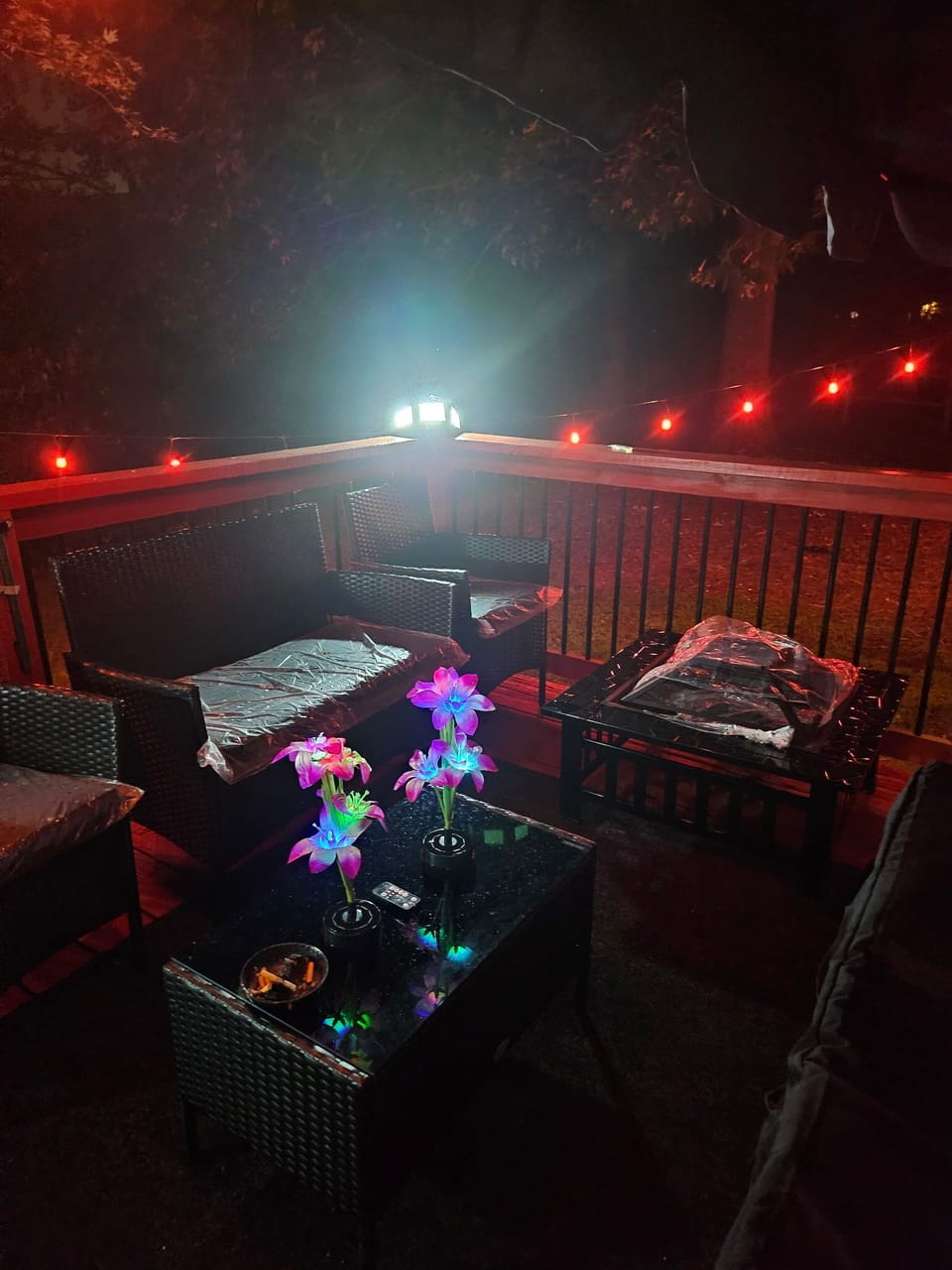 Outside patio at night