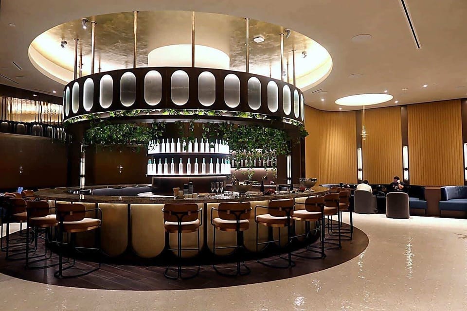 Exclusive, moody resident lounge and bar area.