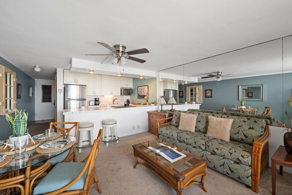 Living room features a sleeper sofa for extra guest sleeping arrangement