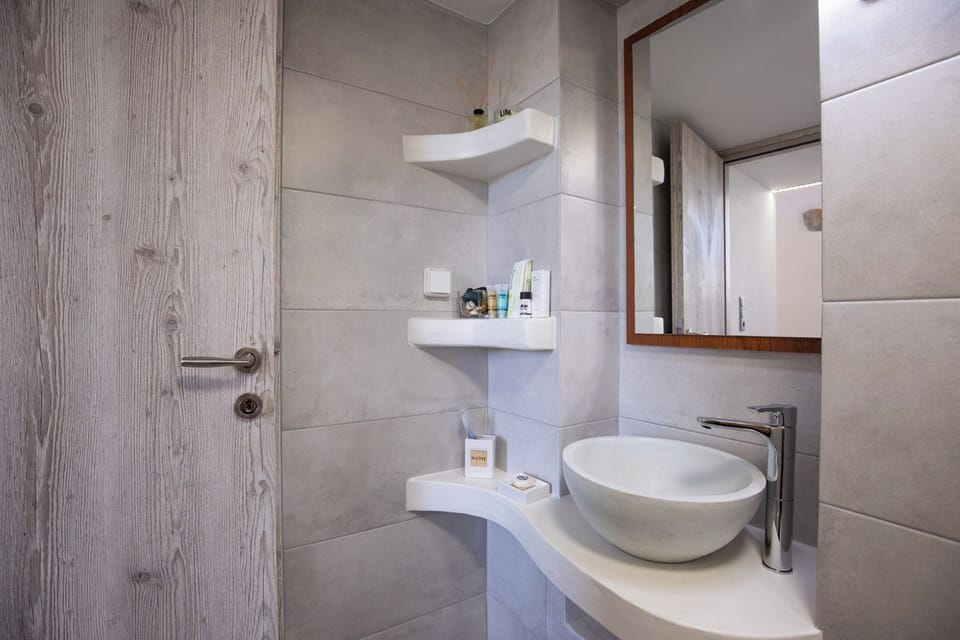 Apartment, Sea View | Bathroom | Shower, hydromassage showerhead, designer toiletries, hair dryer