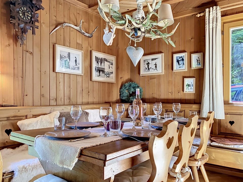 Furniture, Interior Design, Wood, Ceiling, Dining Room, Chandelier, Light Fixture, Table, Kitchen & Dining Room Table, Home