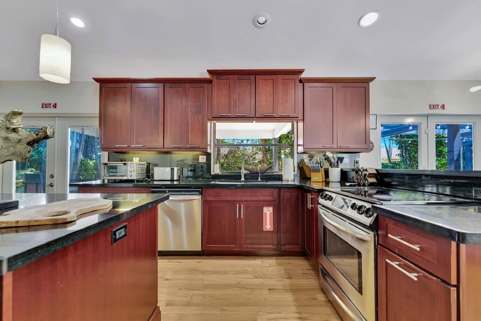 Spacious modern kitchen with stainless steel appliances
