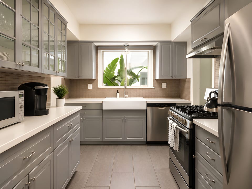 Luxury House | Private kitchen | Full-size fridge, microwave, oven, stovetop
