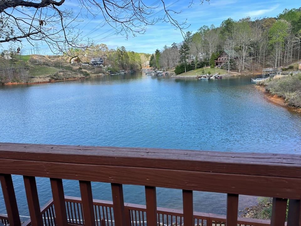 Big water view of quiet East Cove from upper deck. 
Decks face east, cool.