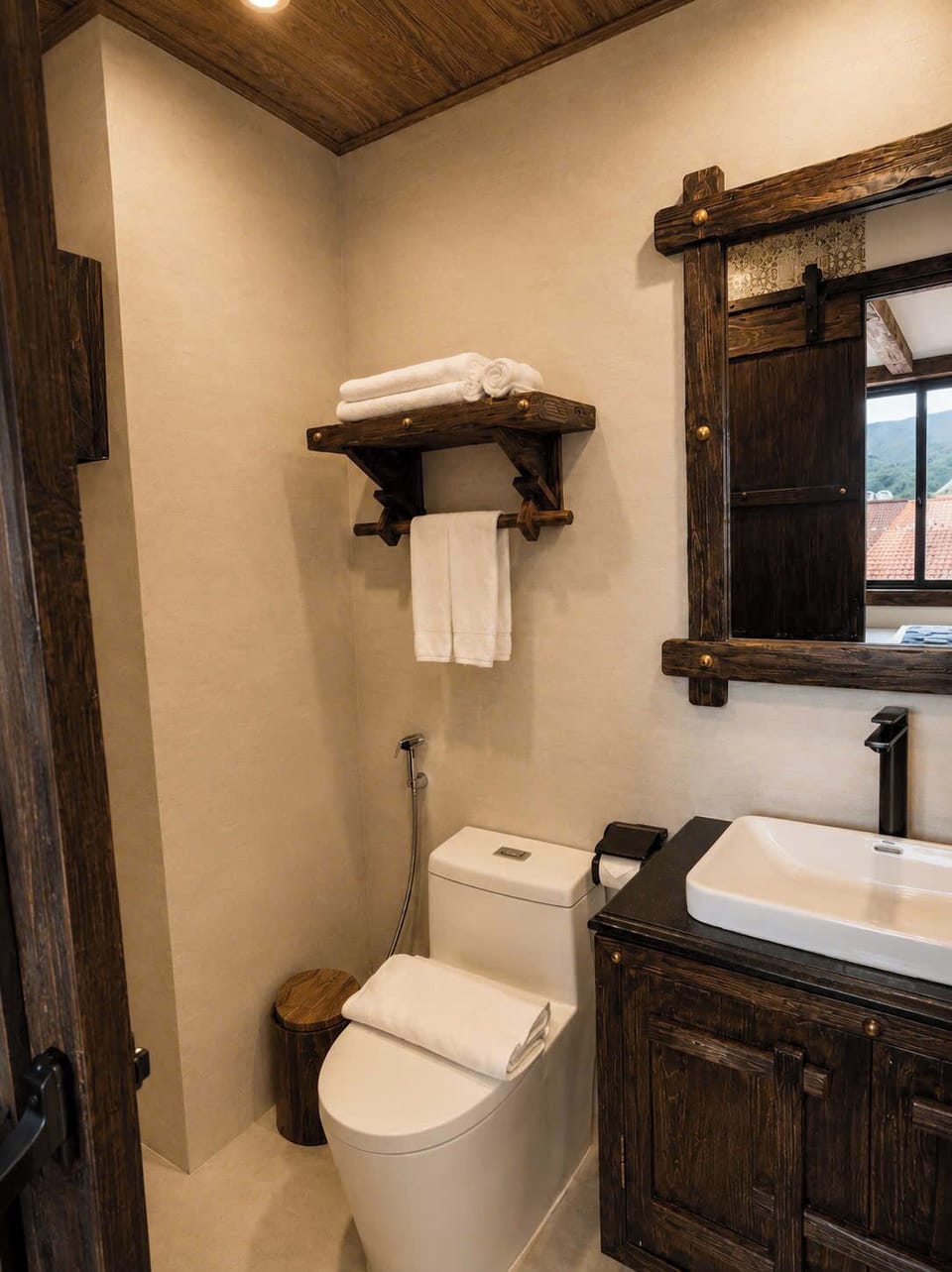 Shower, rainfall showerhead, free toiletries, hair dryer