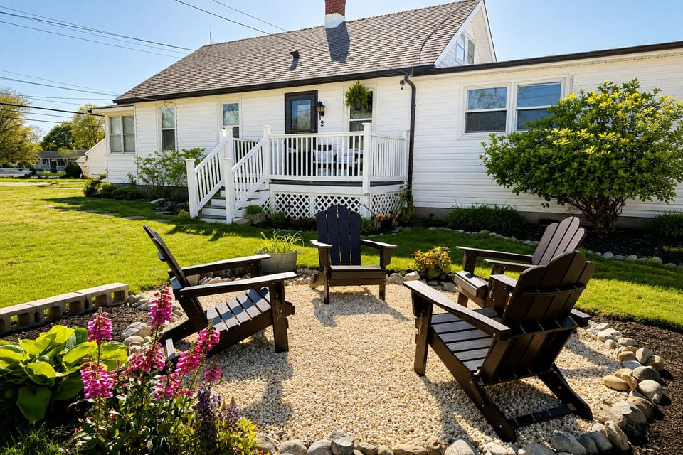 This is a Sixties cottage that has been converted to three apartments. This is the middle apartment, number 2, and that is your front porch in the photo