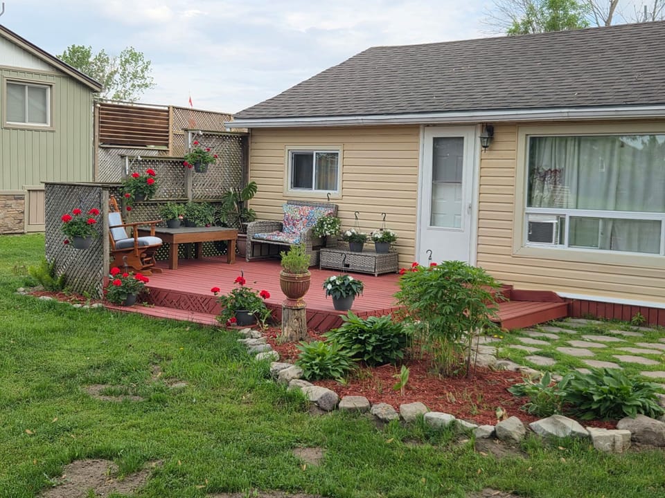 front porch and rock garden