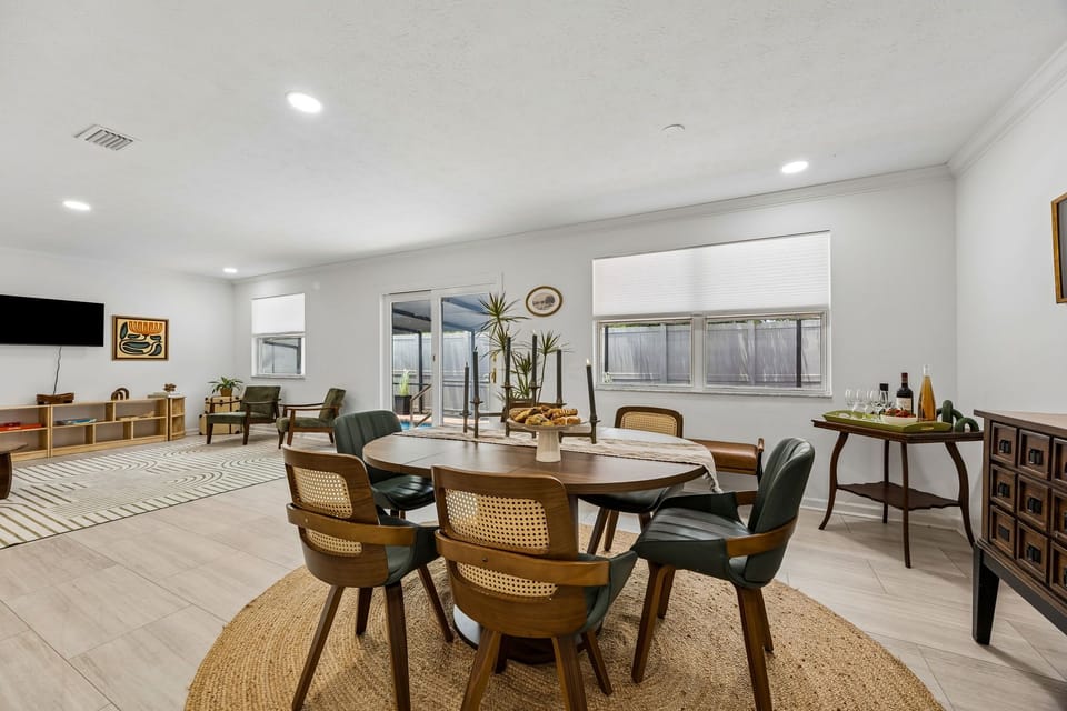 Dining table for 6, high chair.