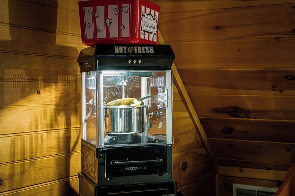 Cozy cabin perk: vintage-style popcorn machine for movie nights