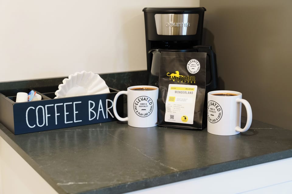 Start your day with locally sourced coffee and a dedicated coffee station stocked for a fresh morning brew.