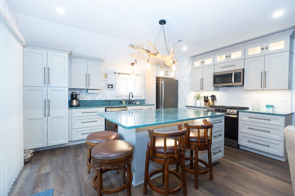 Bright kitchen with island seating