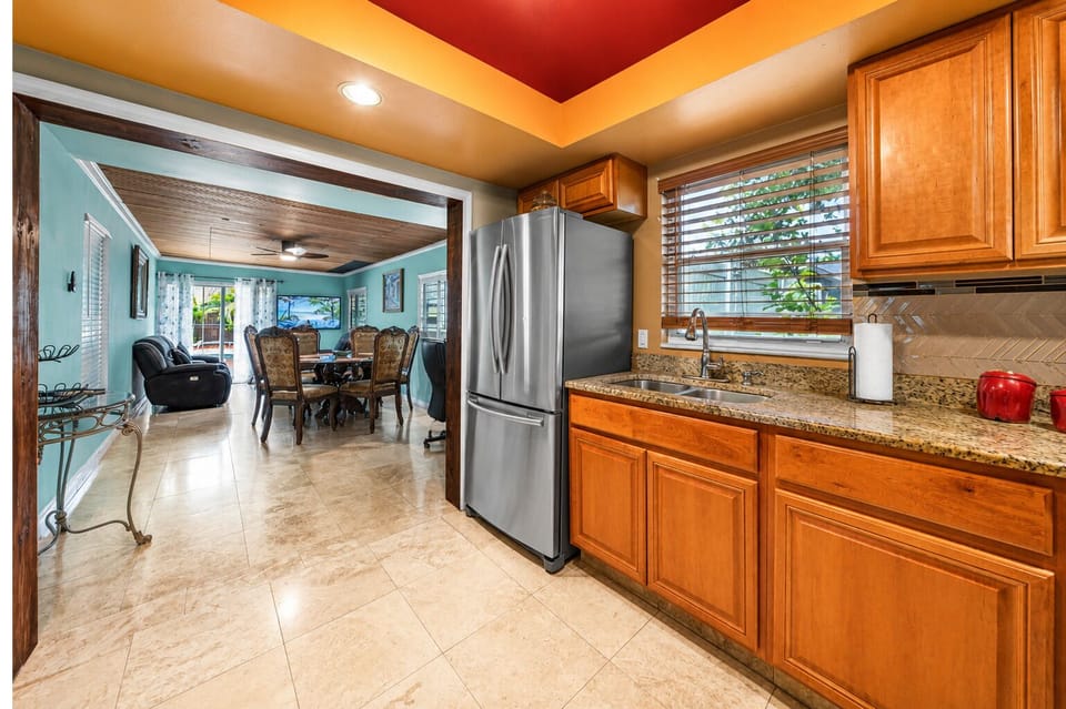 Open layout kitchen overlooking the dining and living areas for easy entertaining.