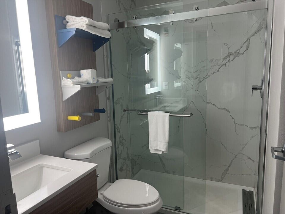 Towels, soap, shampoo, toilet paper