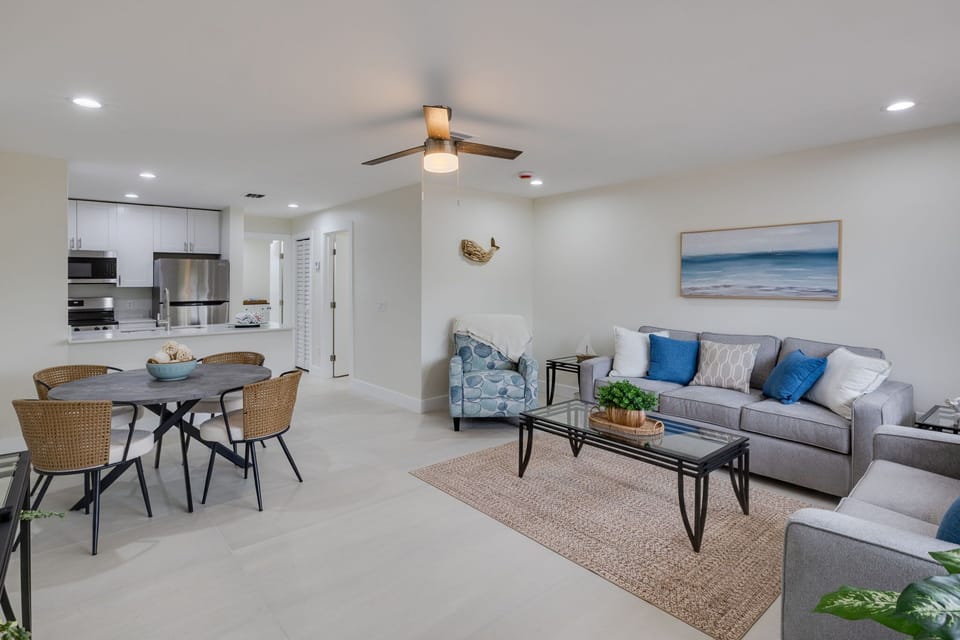 Gorgeous oversized living room, dining area with seating for four, and fully equipped kitchen