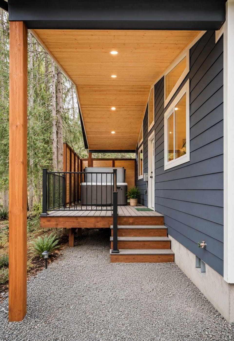 Private, covered hot tub with easy access from back door.