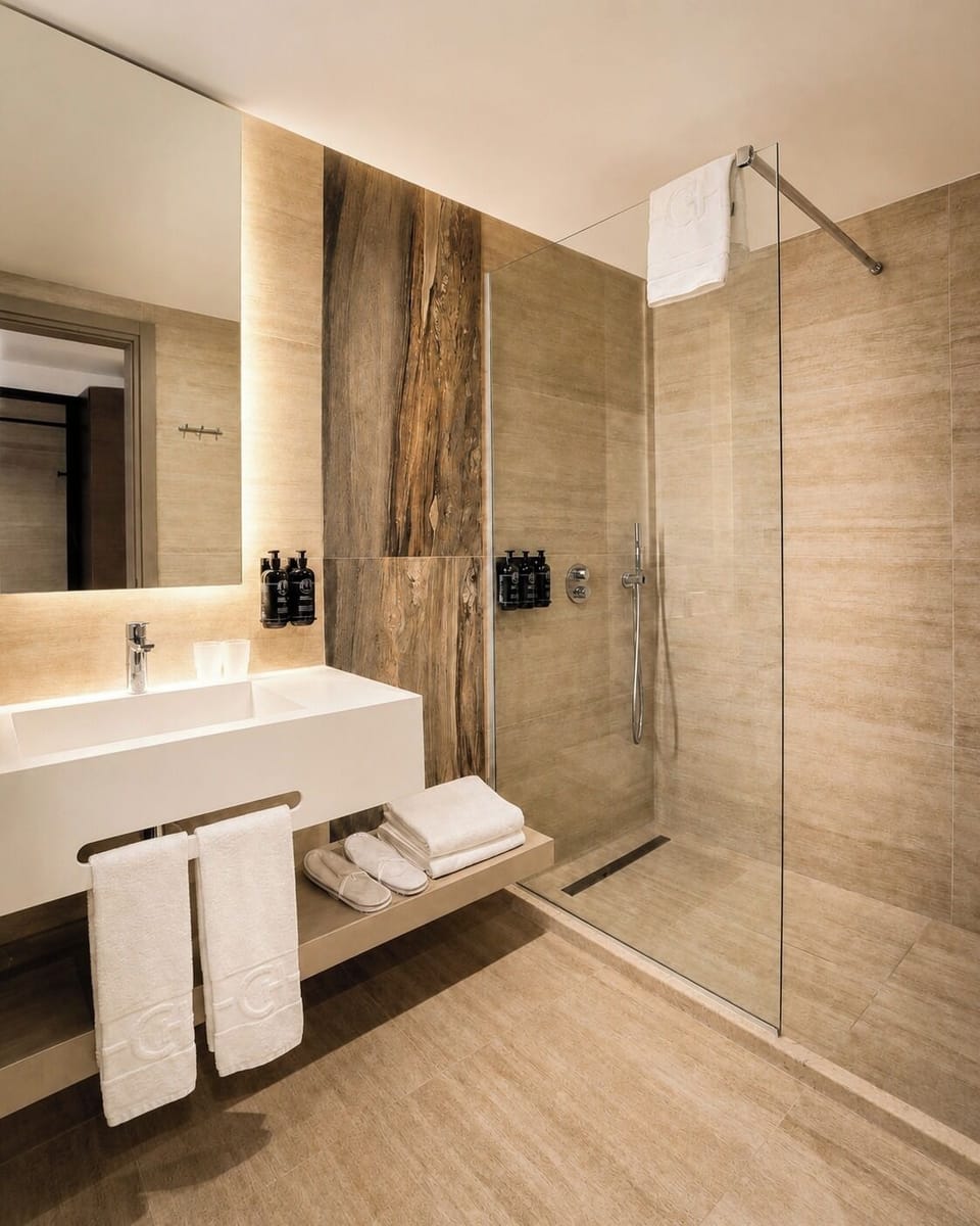 Shower, free toiletries, hair dryer, towels