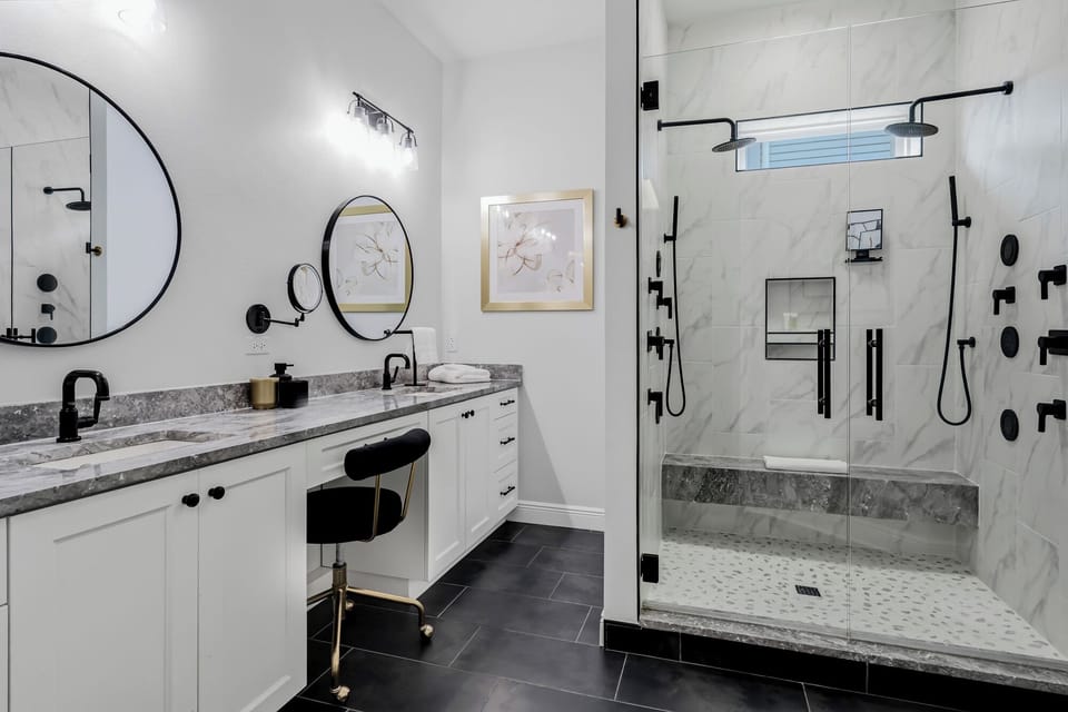 Gorgeous Master bathroom with extra large tiled shower and dual shower heads