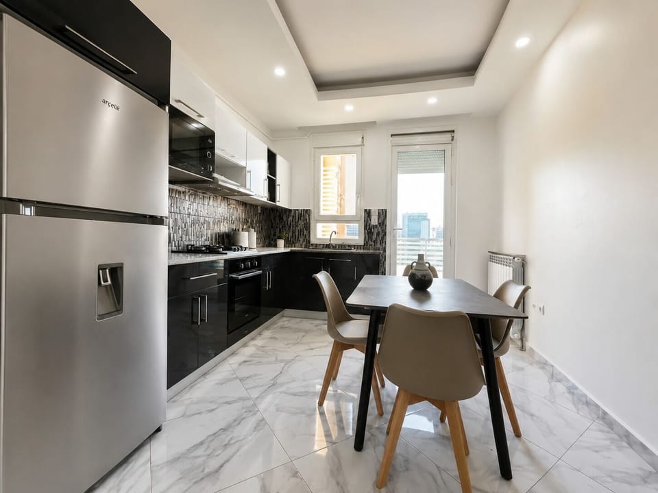 Apartment, Balcony | Private kitchen | Fridge, microwave, oven, stovetop
