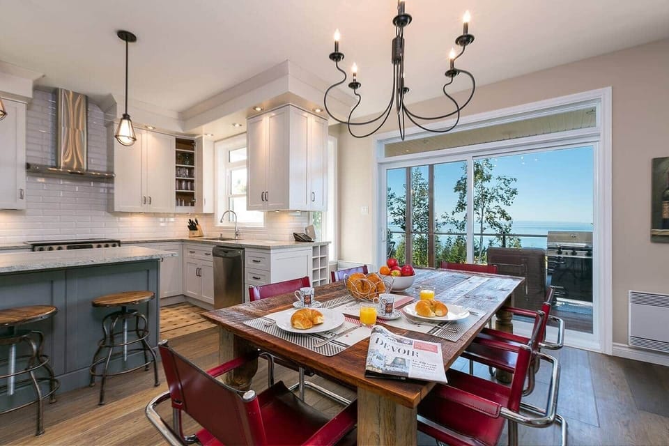 Large dining room with river view