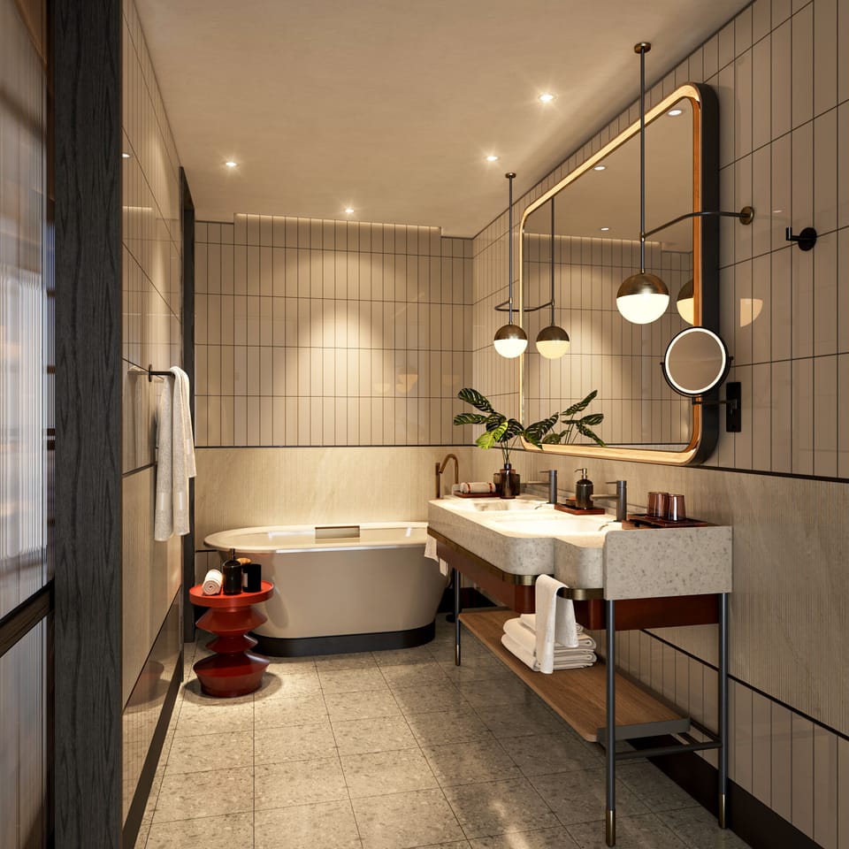Rainfall showerhead, eco-friendly toiletries, hair dryer, bathrobes