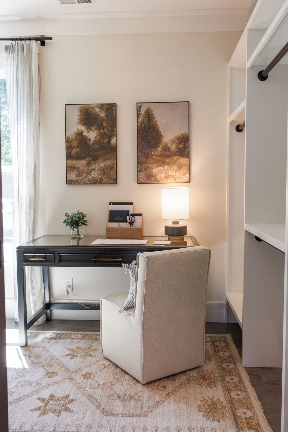 Marble bath vanity and a dedicated desk nook for working from the mountains