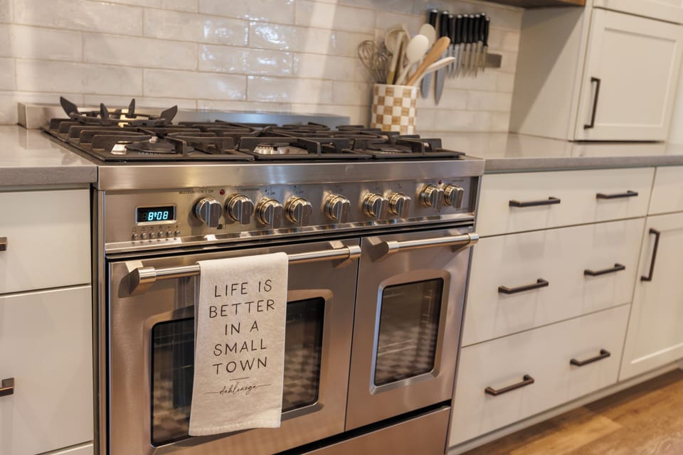 Professional stainless 6-burner gas range with double oven for real cooking
