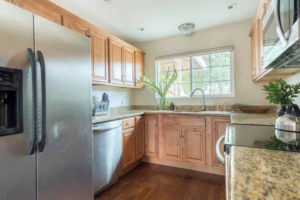 Kitchen stocked with all the basics and a bit more.