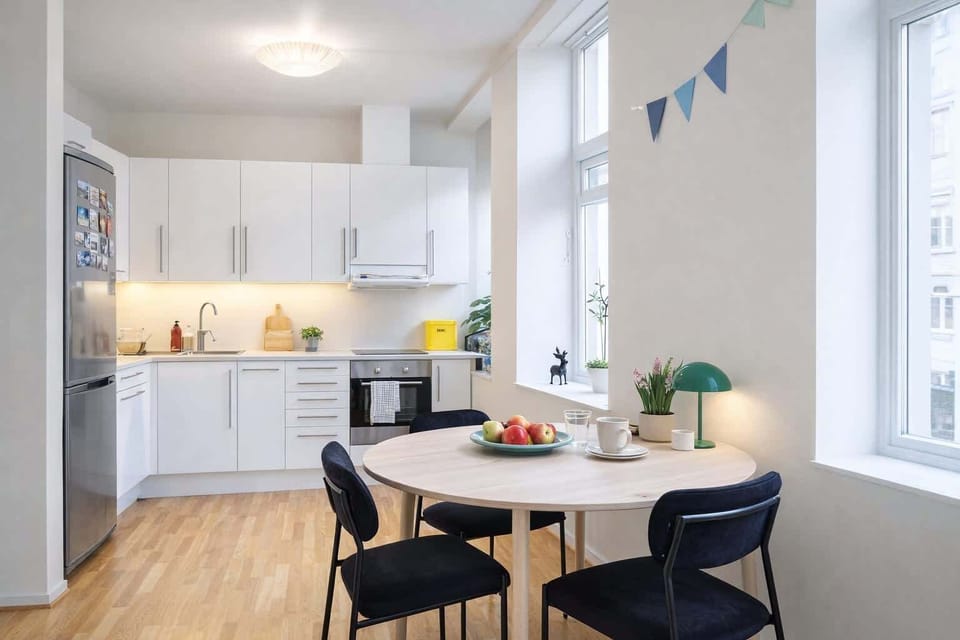 Bright kitchen and dining area