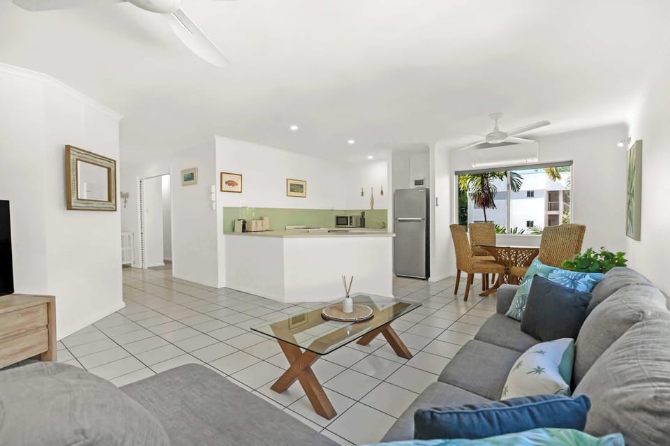 Designed for easy holiday living, the open-plan layout brings together comfortable lounging, dining and kitchen spaces.