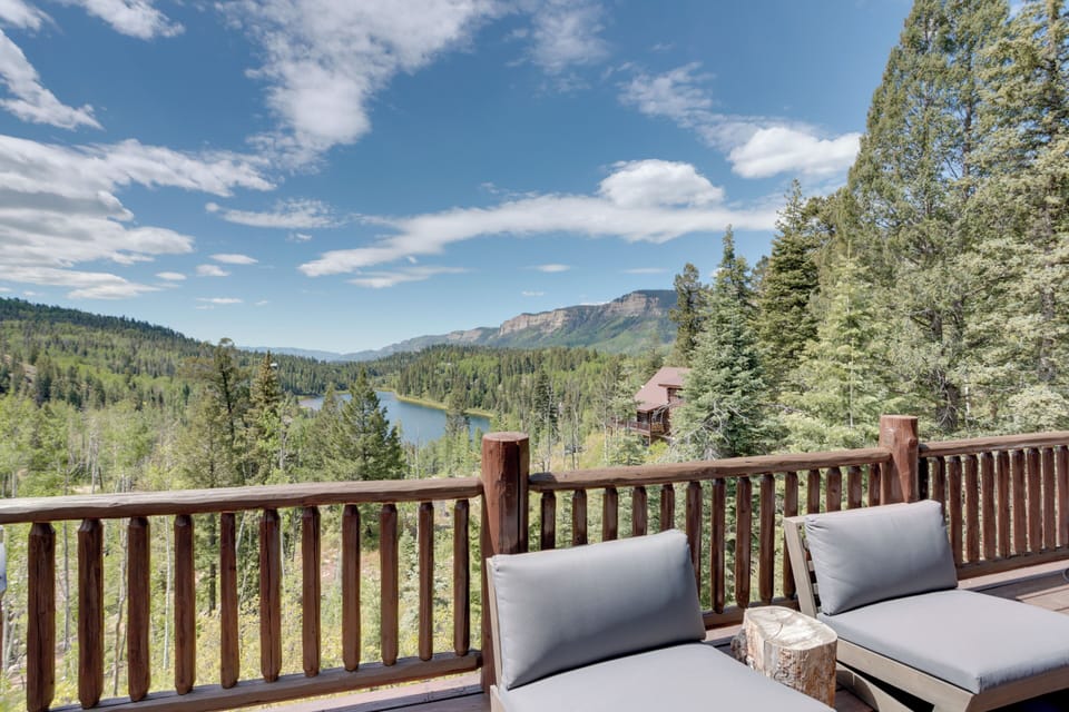 Furnished Deck | Grill | Dining Area | 2-Story Cabin