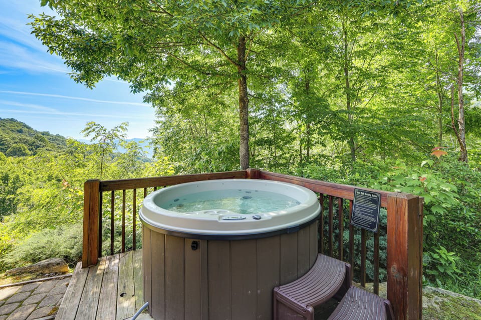 Exterior | Furnished Deck | Private Hot Tub | Mountain Views