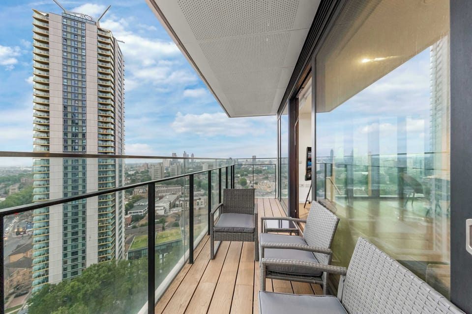 Take in the beauty of the sky while relaxing in this inviting balcony space.