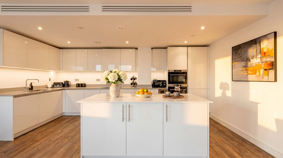 Cook gourmet meals in the sleek, fully-equipped kitchen.