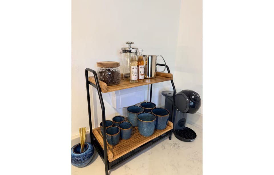 Complimentary coffee station with Dolce Gusto machine, capsules & syrups